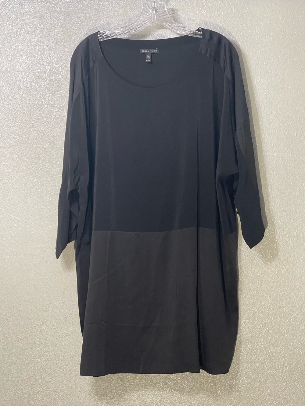 Eileen Fisher Black Two-Tone Relaxed Scoop Neck Tunic - Size XL